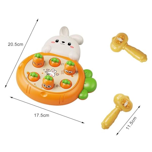 Hammering Pounding Toys Cute Rabbit with Hammer Suckers for Game Activity Orange 2 Mallet ,Developmental Baby Toys - Image 2