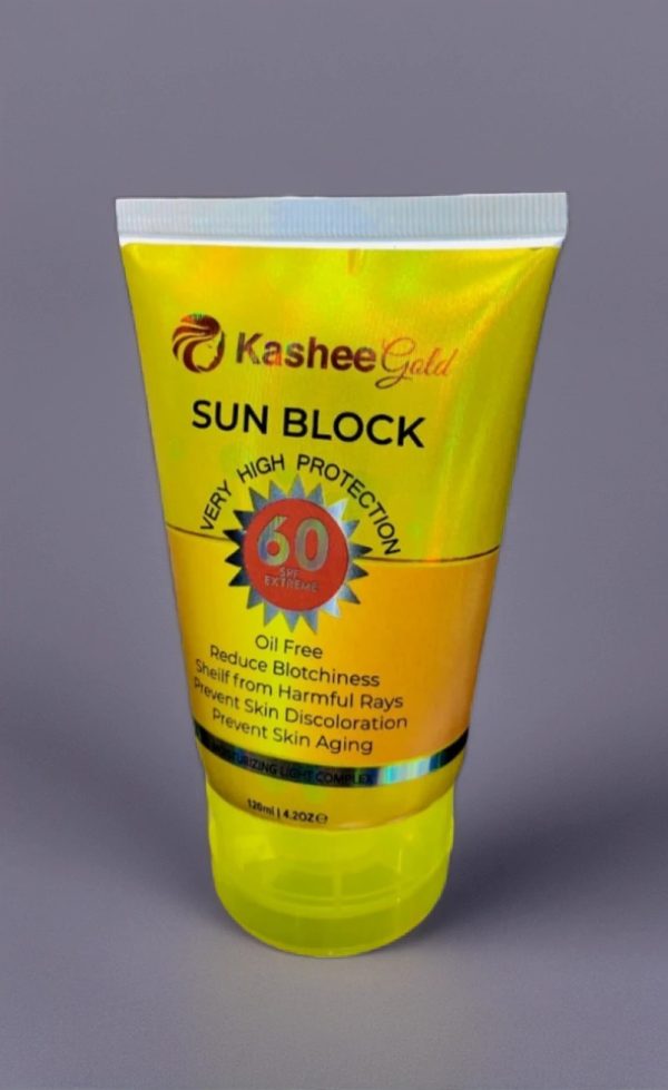 Kashee Gold Sunblock SPF 60, Extreme Protection Formula, Fast Absorbing Water Resistant UVA, UVB Protection 120 ml.