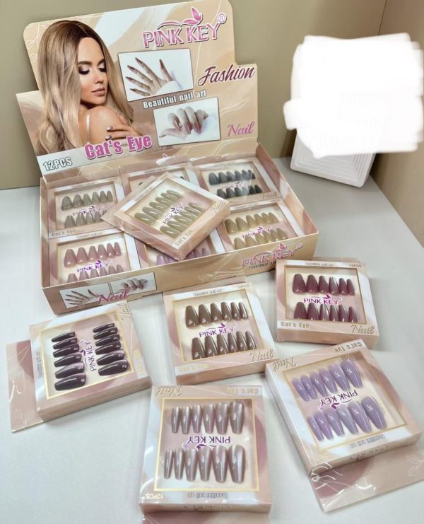 PIN KEY Almond Shaped Chrome 12 Pcs Press On Artificial Nails: - Image 4