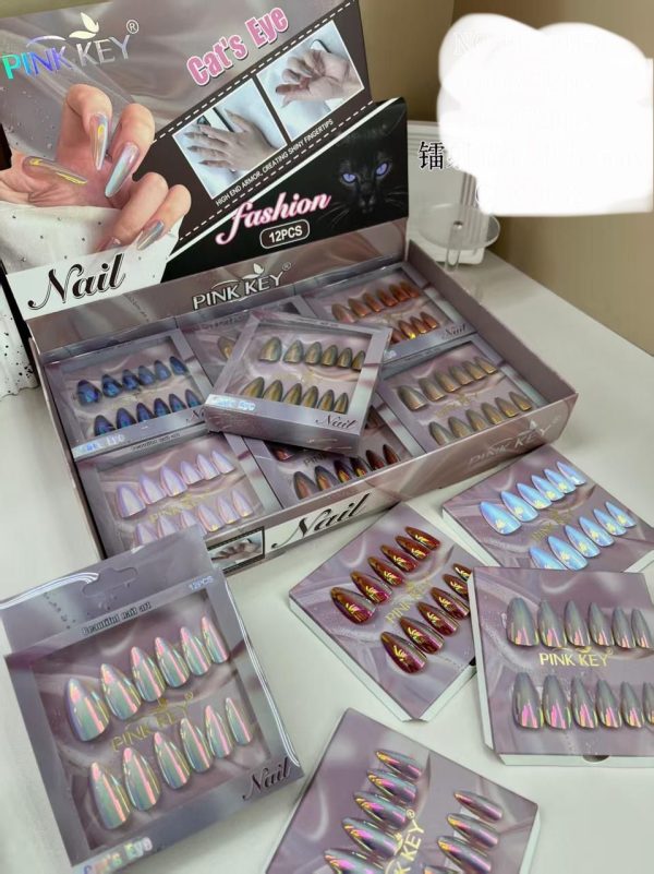 PIN KEY Almond Shaped Chrome 12 Pcs Press On Artificial Nails: - Image 10