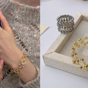 2pcs Fashion Neutral Oval Stainless Steel Bracelet Ring
