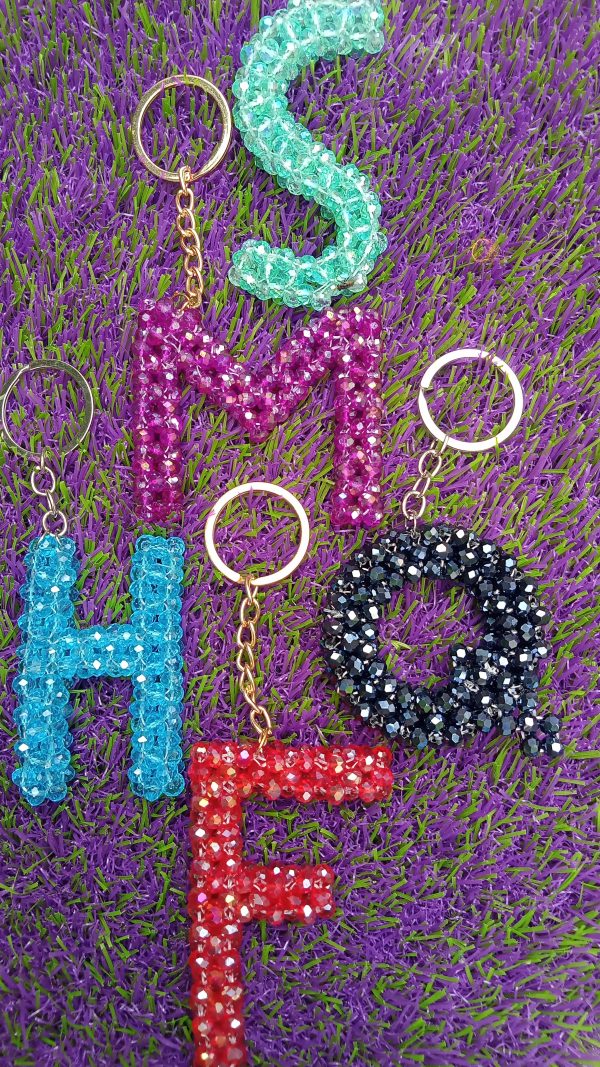 Hand made Crystal beats Alphabetic keychains