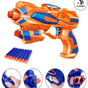 Alsimba Frost Nova Manual Soft Nerf Dart Toy Gun for Kids – 3 Darts, Stick-Ons – Durable Plastic – 8" – Orange