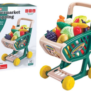 Supermarket Shopping cart for children, Set of vegetables and fruits.