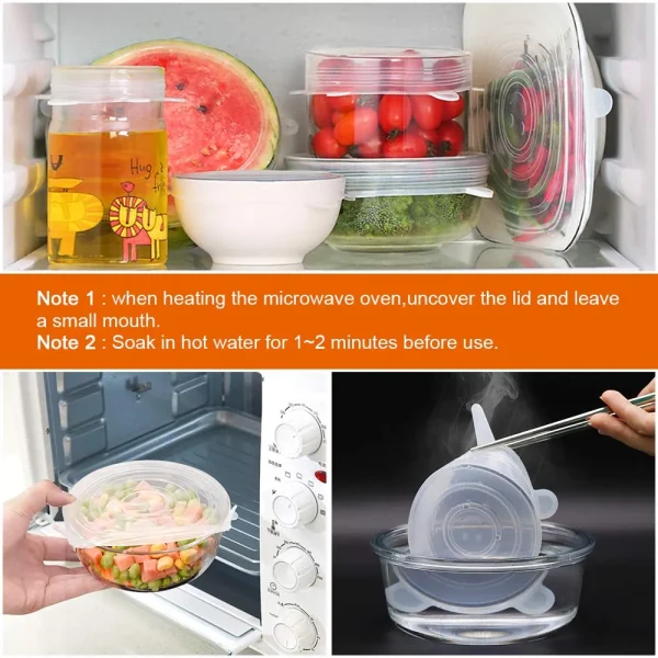 6 pcs Silicone Stretch Lids Universal Lid Silicone Bowl Pot Lid Silicone Cover - Image 3