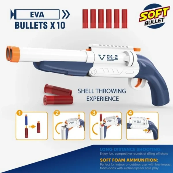 Blast Soft Bullet Toy Nerf Gun Double Nozzle With Bullet Shell And 10 Pcs Suction Bullets Toy Gun - Image 5