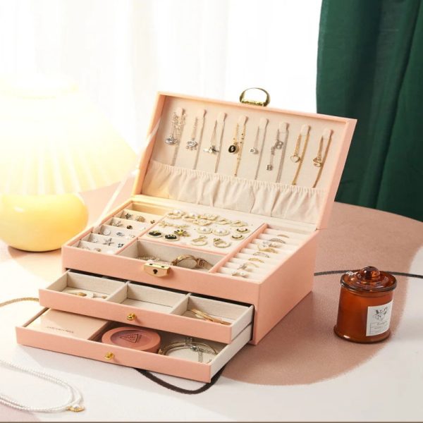 Three-layer Jewelry Storage Box for High-end Exquisite Necklaces, Earrings,Gold Jewelry and Hand Accessories with Large Capacity, Best Gift For Women. - Image 2