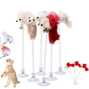 Cat Spring Mirror Sticky Toy mouse, Cat Playing Spring Mouse Toy.
