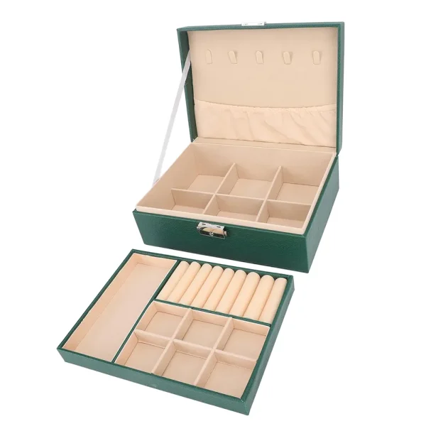 Double Layer, Modern, Pu Leather Jewelry Storage Organizer Box with lock key, Multifunctional Used, Used To Store Rings, Bracelets, Earrings And Necklaces. - Image 3