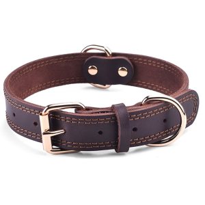 Genuine Leather Dog Collar, Heavy Duty Dog Collar with Metal Buckle, Soft and Durable Leather Collars Adjustable for Large Dogs (z.y 187 1.5 Inch).