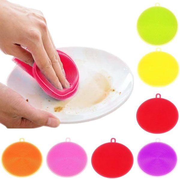 Multipurpose Round Silicone Dish Washing Sponge Kitchen Cleaning Scrubber Pad