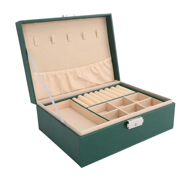 Double Layer, Modern, Pu Leather Jewelry Storage Organizer Box with lock key, Multifunctional Used, Used To Store Rings, Bracelets, Earrings And Necklaces. - Image 6