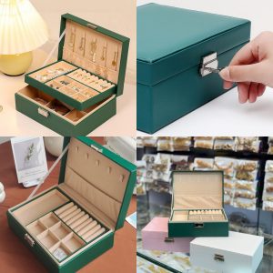 Double Layer, Modern, Pu Leather Jewelry Storage Organizer Box with lock key, Multifunctional Used, Used To Store Rings, Bracelets, Earrings And Necklaces.