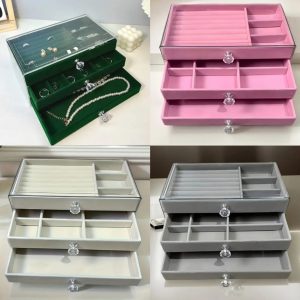3 Drawer Storage Case, Jewelry Holder for Ring, Earrings, Bracelet Jewelry Organizer.