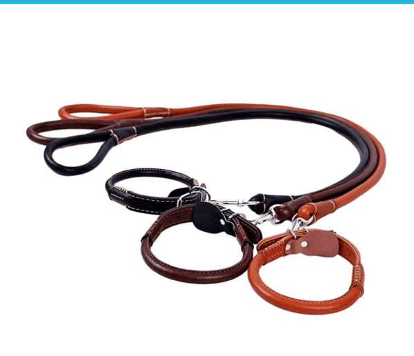 Dog Leather Collar And Leash, Round Dog Collar High Quality Sewing Strong Dog Leather Leash (Small). - Image 4
