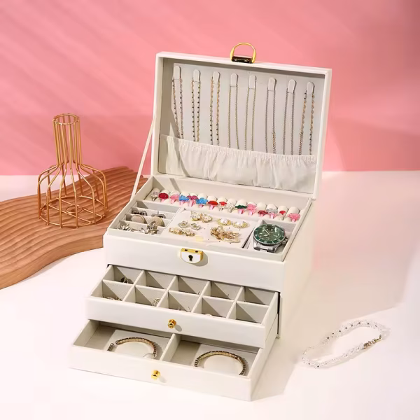 Three-layer Jewelry Storage Box for High-end Exquisite Necklaces, Earrings,Gold Jewelry and Hand Accessories with Large Capacity, Best Gift For Women. - Image 11