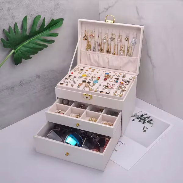 Three-layer Jewelry Storage Box for High-end Exquisite Necklaces, Earrings,Gold Jewelry and Hand Accessories with Large Capacity, Best Gift For Women. - Image 6