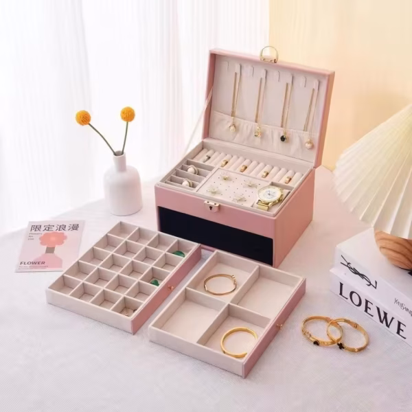 Three-layer Jewelry Storage Box for High-end Exquisite Necklaces, Earrings,Gold Jewelry and Hand Accessories with Large Capacity, Best Gift For Women. - Image 7