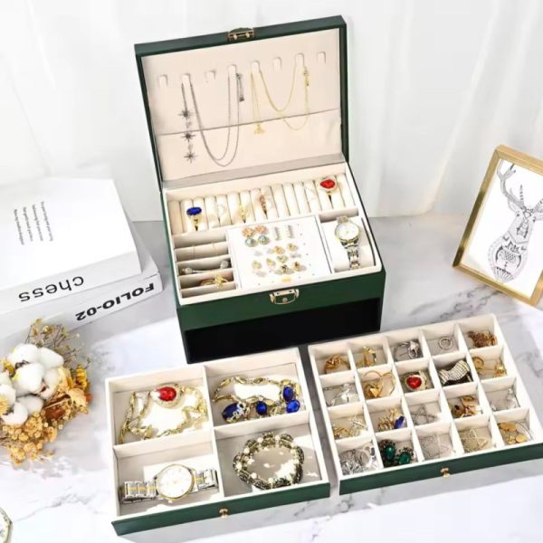 Three-layer Jewelry Storage Box for High-end Exquisite Necklaces, Earrings,Gold Jewelry and Hand Accessories with Large Capacity, Best Gift For Women. - Image 4