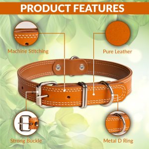 Light Brown Leather Collar Imp For Pets