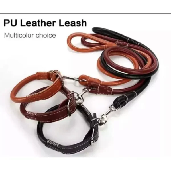 Dog Leather Collar And Leash, Round Dog Collar High Quality Sewing Strong Dog Leather Leash (Small). - Image 7