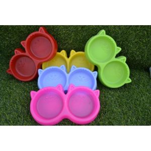 Double Face Cat Shaped Feeding Bowl For Pets Dogs And Cats.