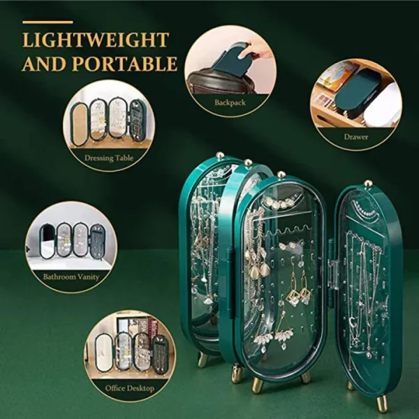 Foldable Jewelry Organizer With Mirror Earrings and Necklace Hanging Holder, Beautiful Dustproof Display Jewellery Box, Ideal Gift Choice. - Image 3