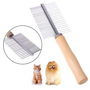 Double Sided Wood Handle Pet Comb, Pet Grooming Hair Brush, Comb for Dogs And Cats.