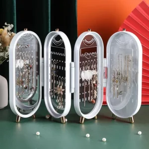 Foldable Jewelry Organizer With Mirror Earrings and Necklace Hanging Holder, Beautiful Dustproof Display Jewellery Box, Ideal Gift Choice.