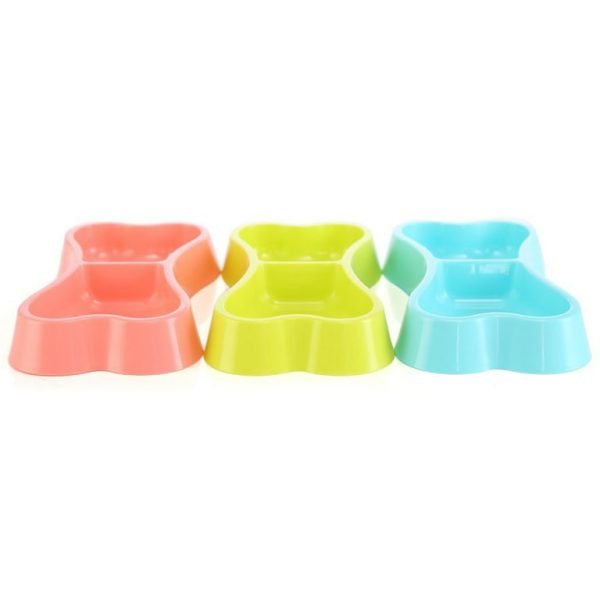Portable Dog Double Bowl Plastic Bone Shape, Pet Feeding Bowl (Medium). - Image 2