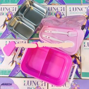 Anime 2-Section Stainless Steel Lunch Box Dragon Warrior with Sauce Container, Free Spoon and Fork/Lunch Box: Large