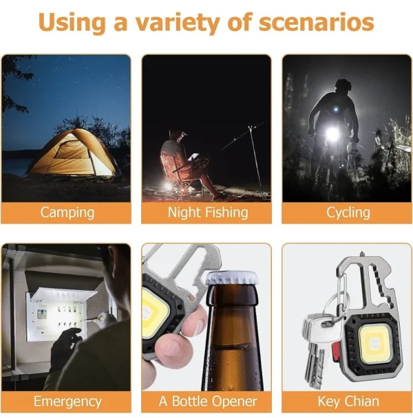 LED Portable Keychain Flashlight Outdoor Camping COB Work Light With 4 Screw - Image 8