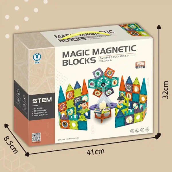 155 Pieces Magic Magnetic Blocks - Assembling for Kids 3D Bricks set 3403 - Image 2