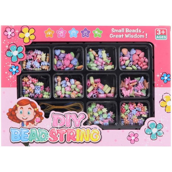 Colorful plastic beads stringing set with strings in a box 308-C - Image 2