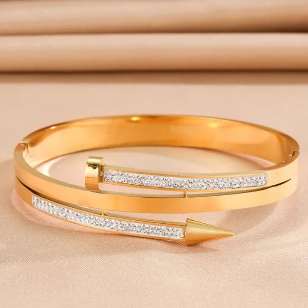 Gold Stainless Steel Nail Bracelet For Women. - Image 5