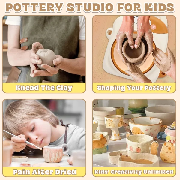 Pottery Wheel for Kids, Air Dry Clay and Kids Paint Craft Kit 1003-C - Image 2