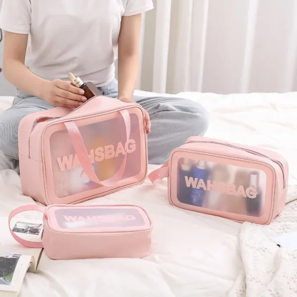 Portable Travel Wash Bag For Women, Transparent Waterproof Makeup Storage Bag (Large). - Image 9