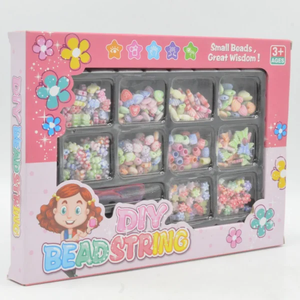 Colorful plastic beads stringing set with strings in a box 308-C - Image 5