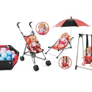 Mini Realistic Reborn Baby Doll Furniture Set Plastic Crib Feeding Chair Stroller CS6864