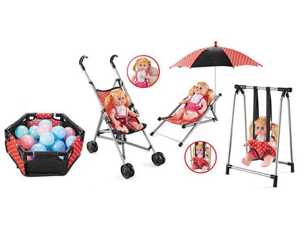 Mini Realistic Reborn Baby Doll Furniture Set Plastic Crib Feeding Chair Stroller CS6864