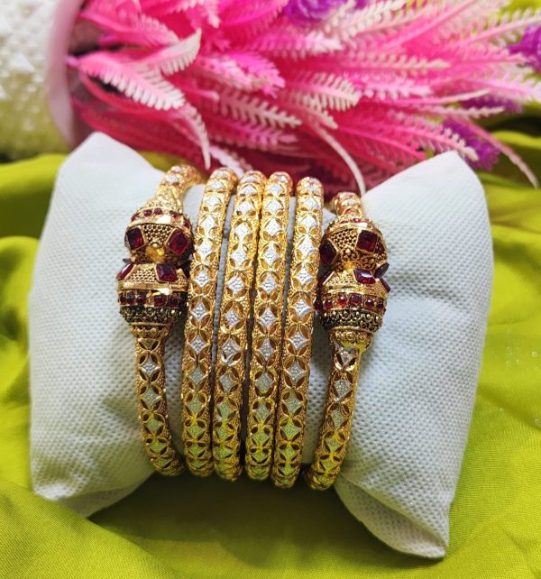 Casting Made Gold Plated 6 Pcs Kara Set Exclusive By Unique Fancy Jewellery For Women.