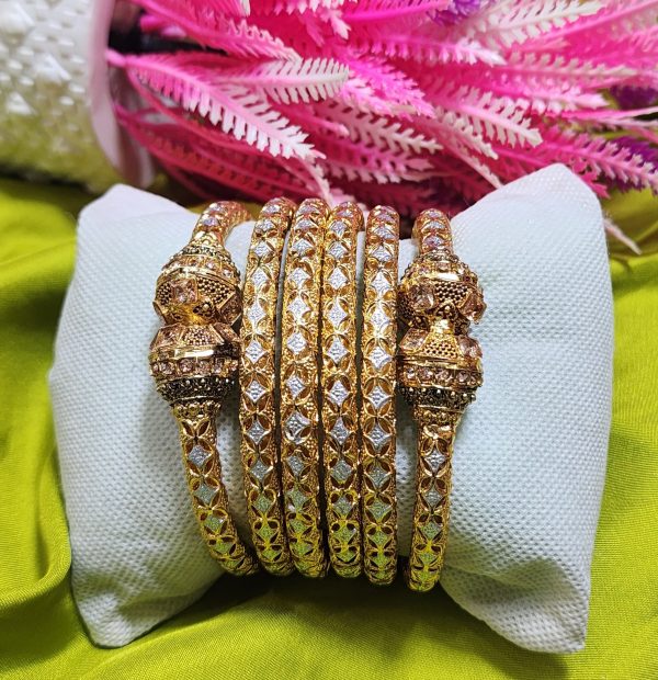 Casting Made Gold Plated 6 Pcs Kara Set Exclusive By Unique Fancy Jewellery For Women. - Image 5