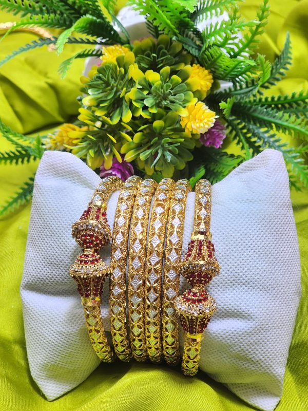 Casting Made Gold Plated 6 Pcs Kara Set Exclusive By Unique Fancy Jewellery For Women. - Image 2