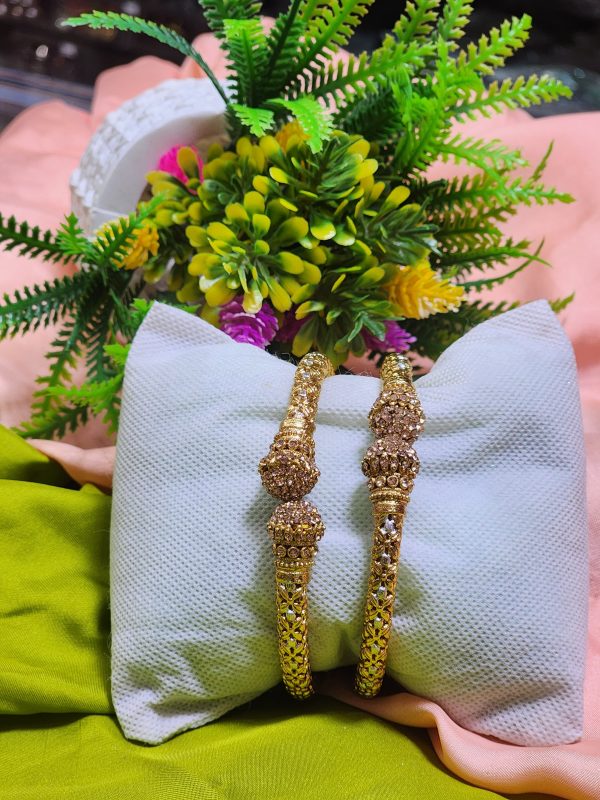 Casting Made Gold Plated 2 Pcs Kara Set, Openable Bangles, Exclusive By Unique Fancy Jewellery For Women. - Image 4