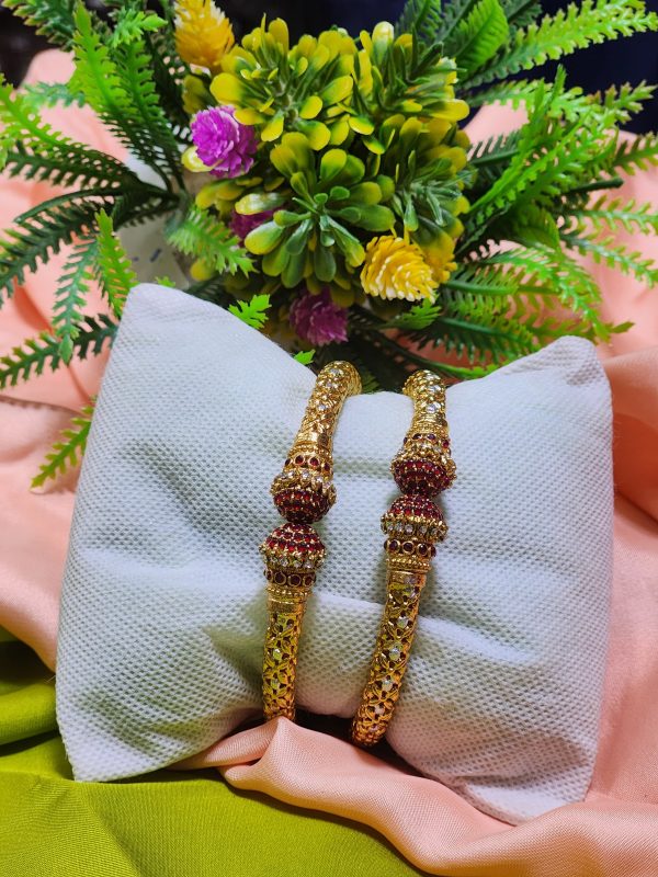Casting Made Gold Plated 2 Pcs Kara Set, Openable Bangles, Exclusive By Unique Fancy Jewellery For Women.