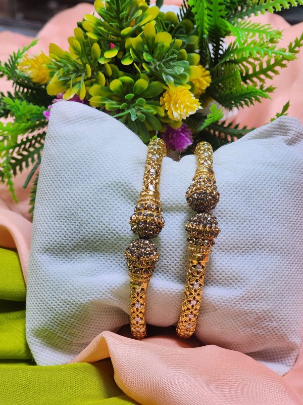 Casting Made Gold Plated 2 Pcs Kara Set, Openable Bangles, Exclusive By Unique Fancy Jewellery For Women. - Image 2
