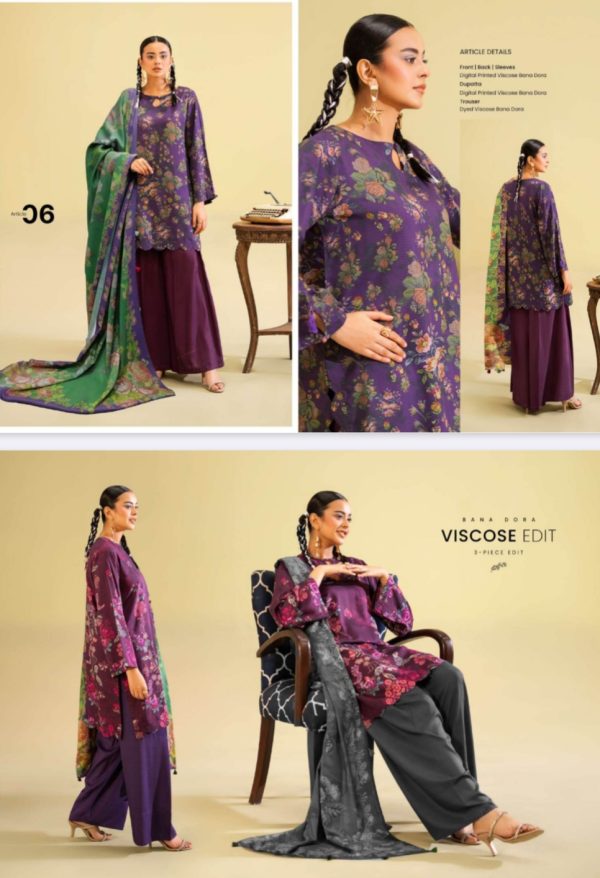 Saaz Unstitched Viscose 3 Pc, Volume 01, New Collection 2025. - Image 7