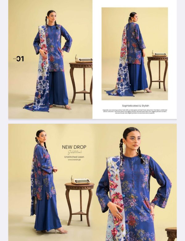 Saaz Unstitched Viscose 3 Pc, Volume 01, New Collection 2025. - Image 3