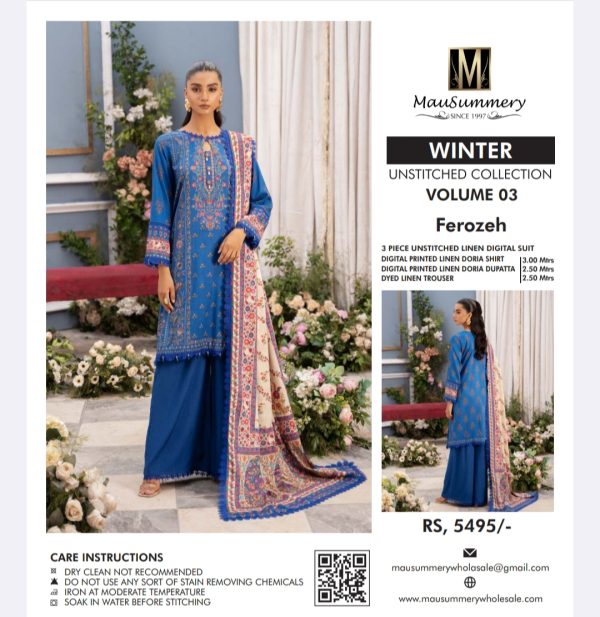Mausammery Linen, Volume 3 (Unstitched) 3 Piece, Winter Collection, New Collection 2025. - Image 12