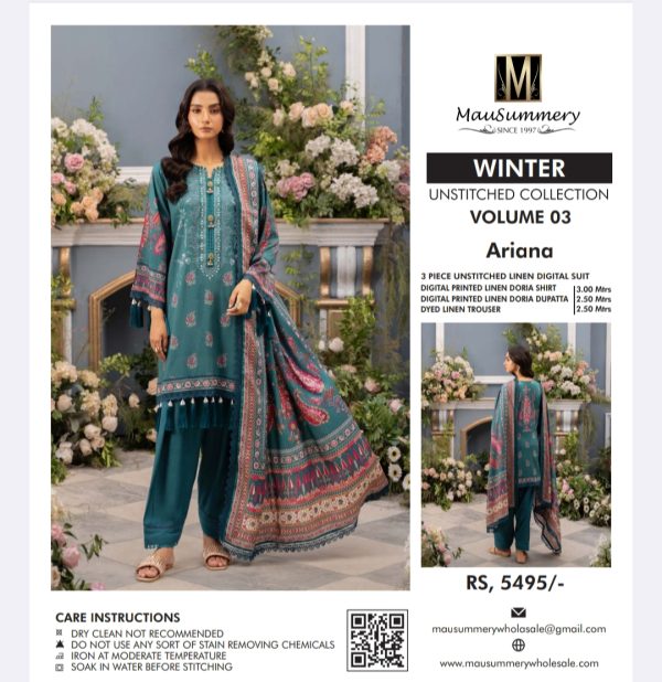 Mausammery Linen, Volume 3 (Unstitched) 3 Piece, Winter Collection, New Collection 2025. - Image 10